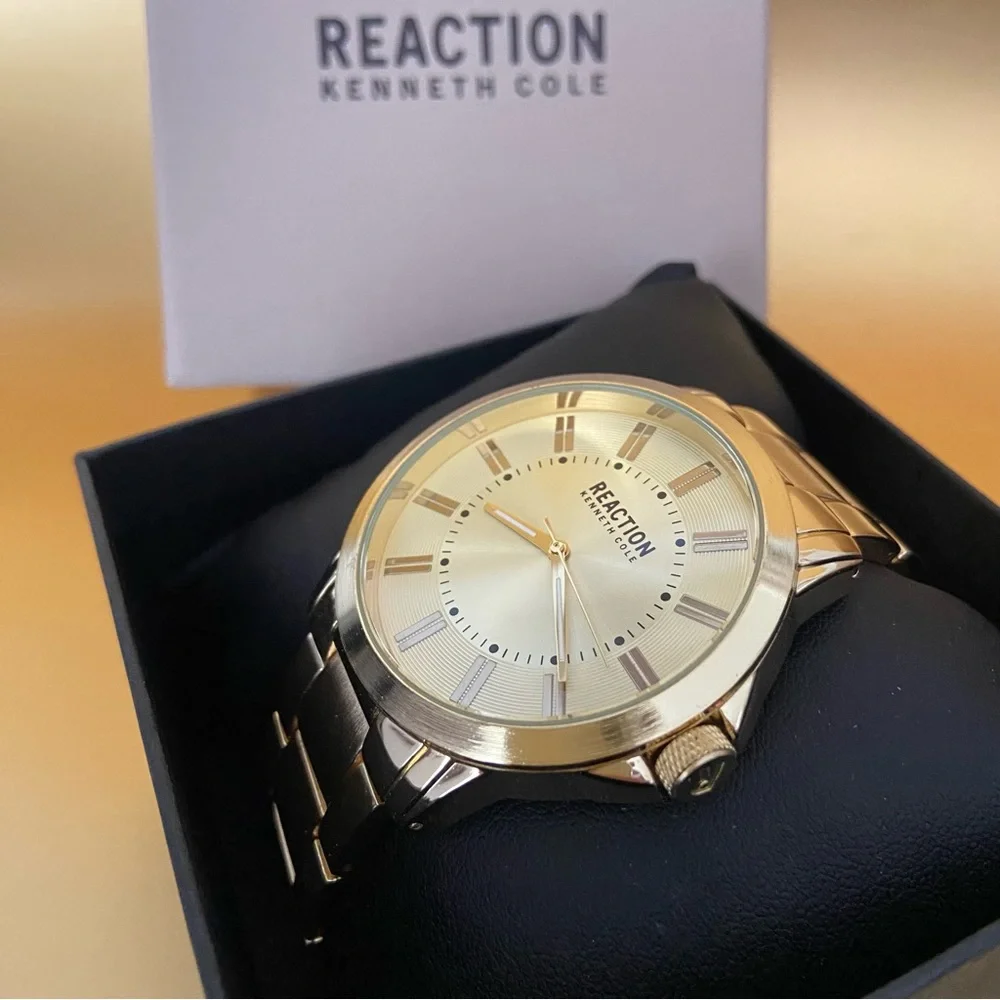 NEW Kenneth Cole Reaction Men's Champagne Dial 3 Hands Movement Watch, 4…